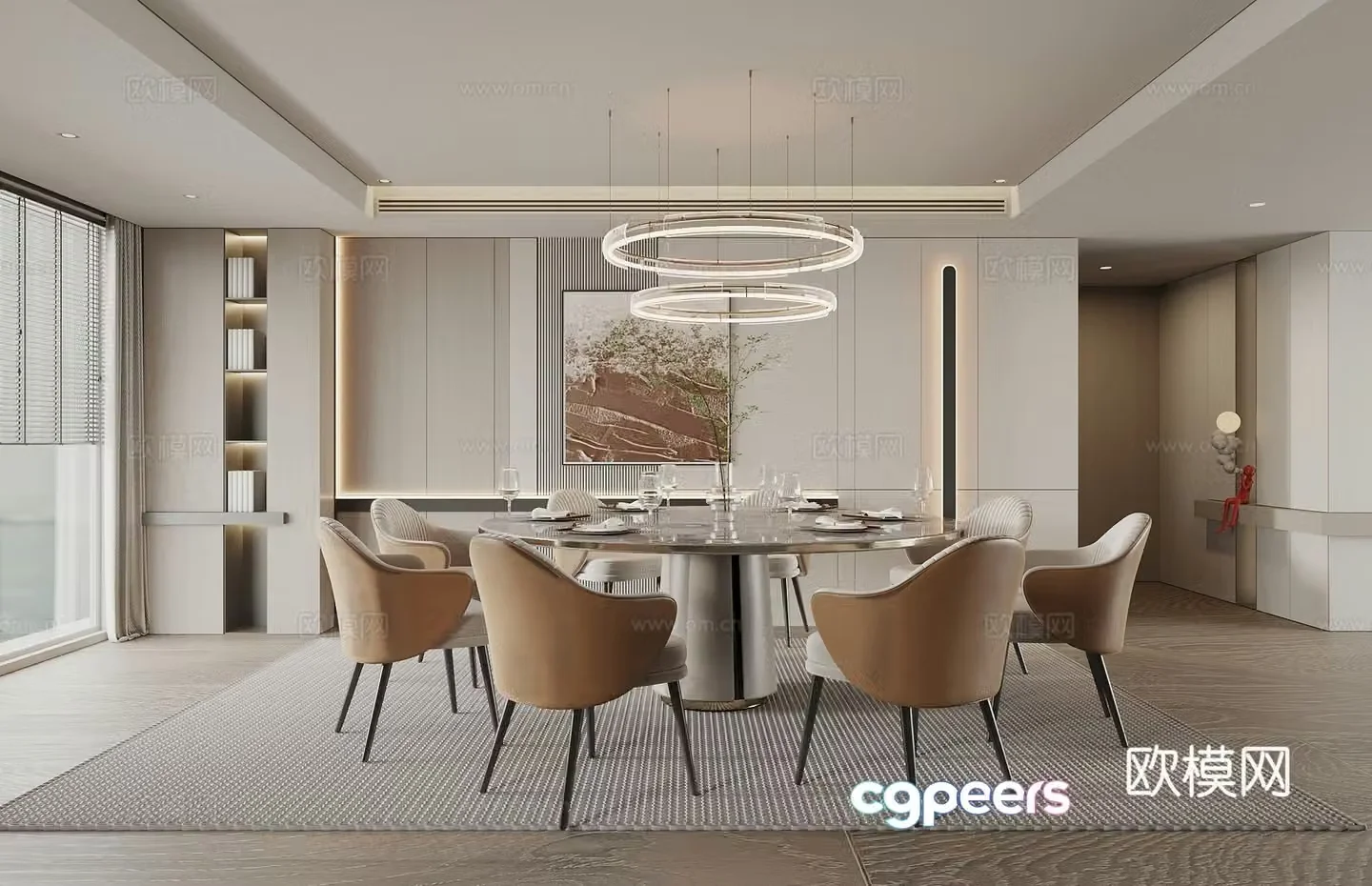 Modern restaurant private room large private room hotel private room round dining table and chairs background wall 3D model
