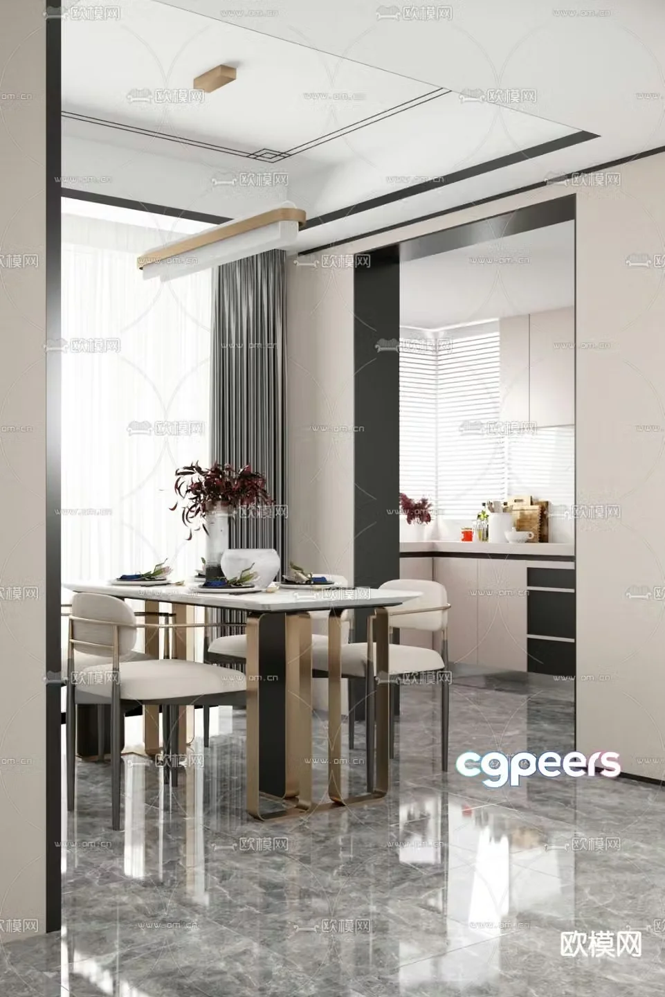 Paishang Design Modern Light Luxury Restaurant 3D Model
