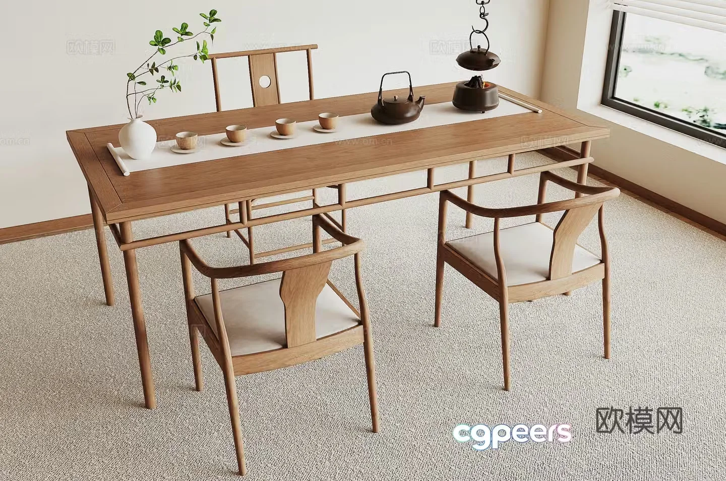 New Chinese style tea table and chair 3D model