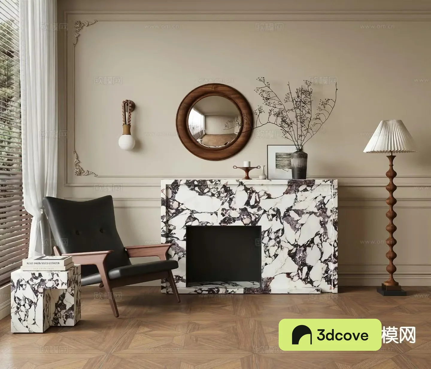 Middle style chair casual chair fireplace 3d model