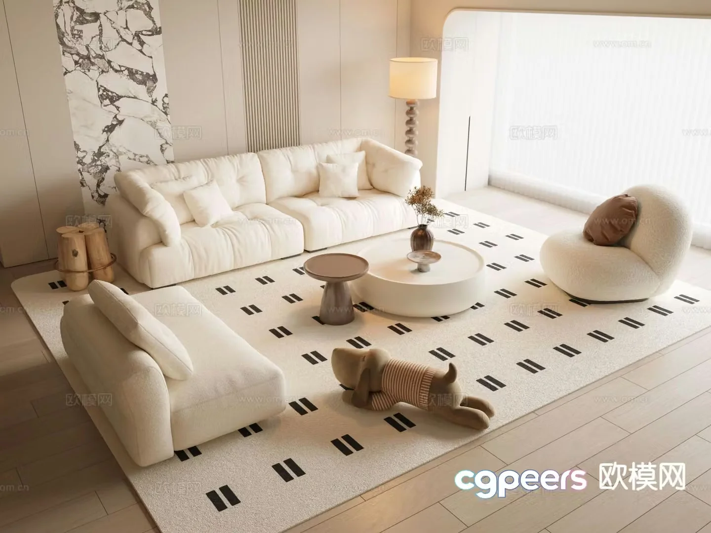 Cream style modular sofa 3d model