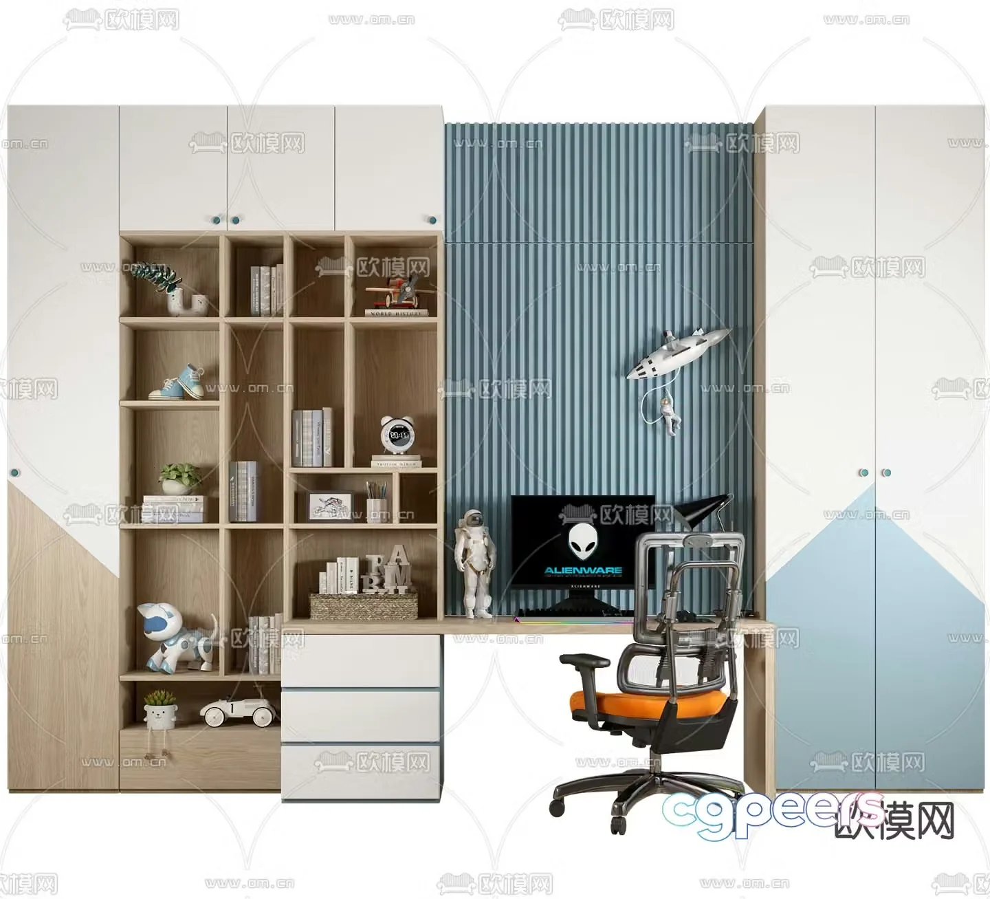 Modern all-in-one children’s cabinet desk chair 3d model