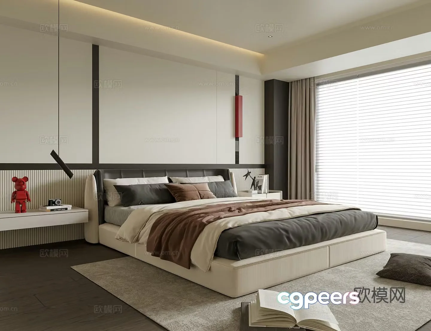 Modern bedroom Double bed nightstand 3d model