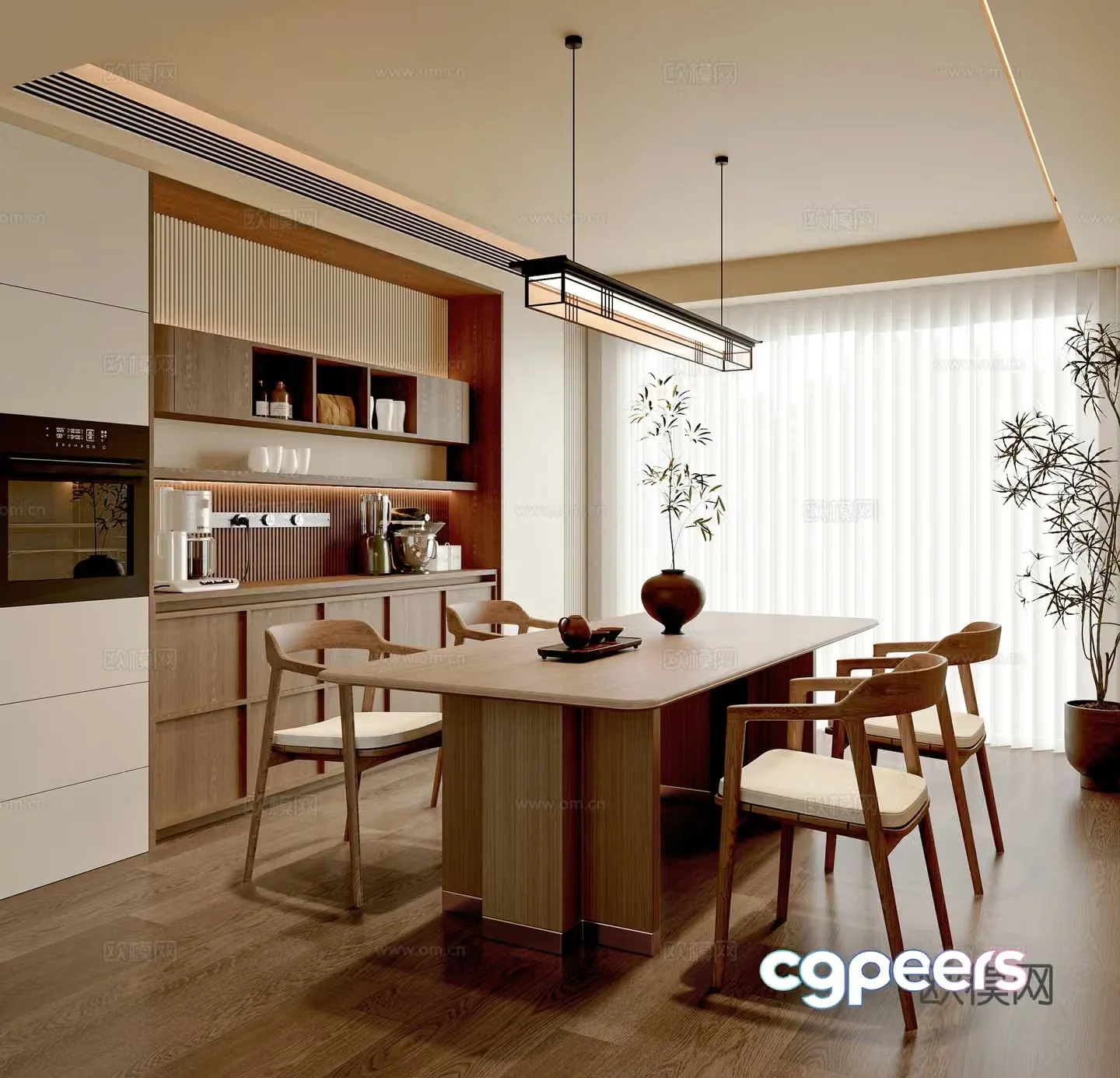 New Chinese restaurant Dining table and chairs Sideboard Decorative cabinet Chandelier Song style 3D model