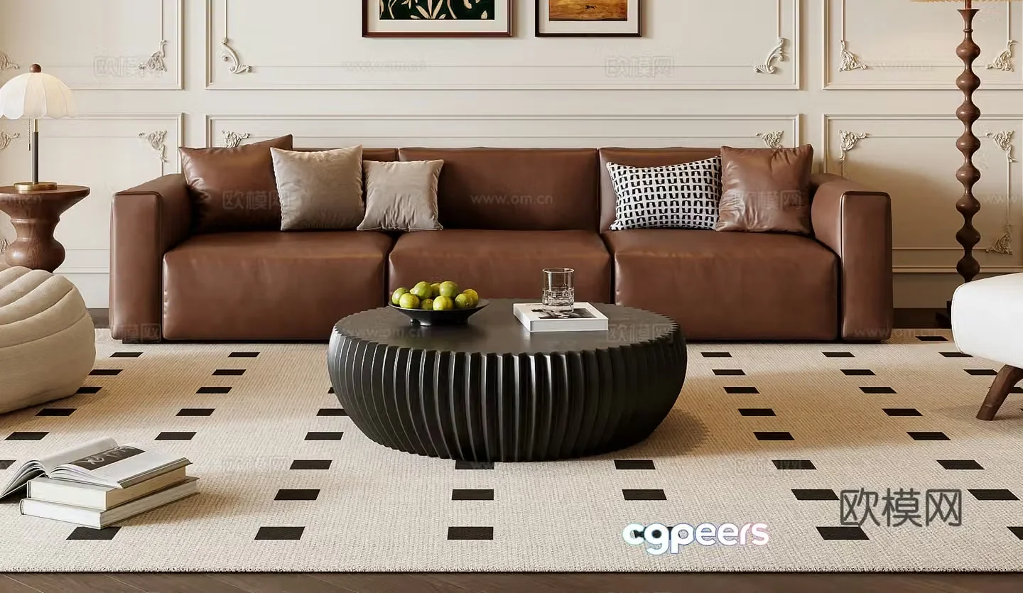 French sofa coffee table combination 3D model
