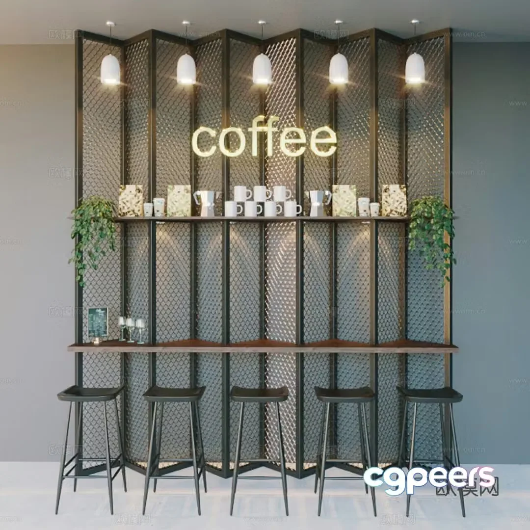 3D model of cafe table and stool
