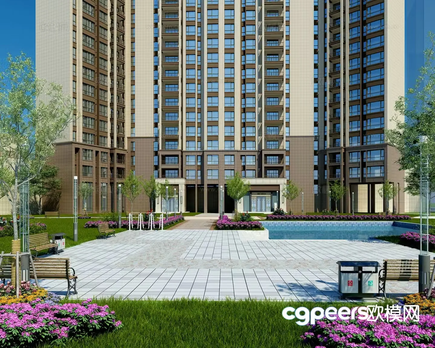 Residential inner courtyard landscape 3d model