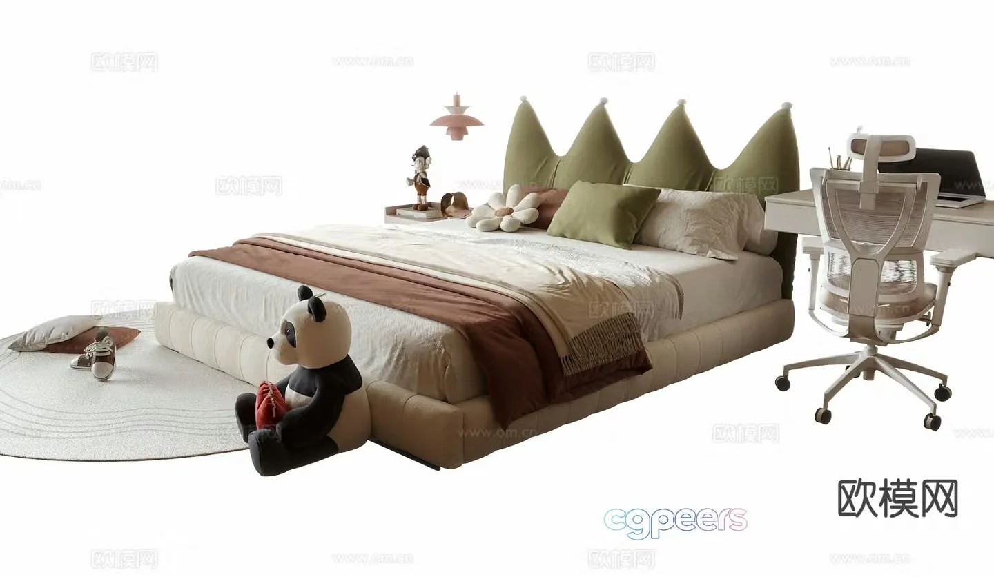 Modern children’s bed double bed 3d model