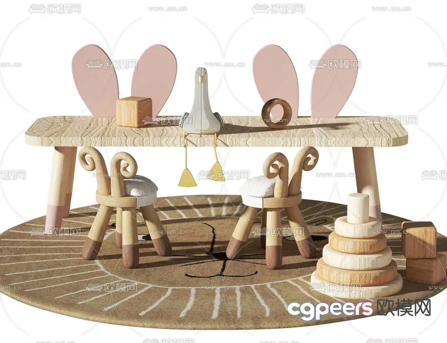 Modern children’s table and chair 3d model
