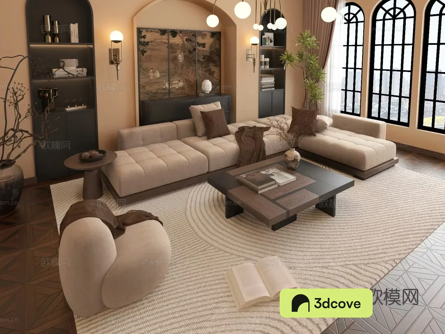 Middle-aged sofa wall 3d model