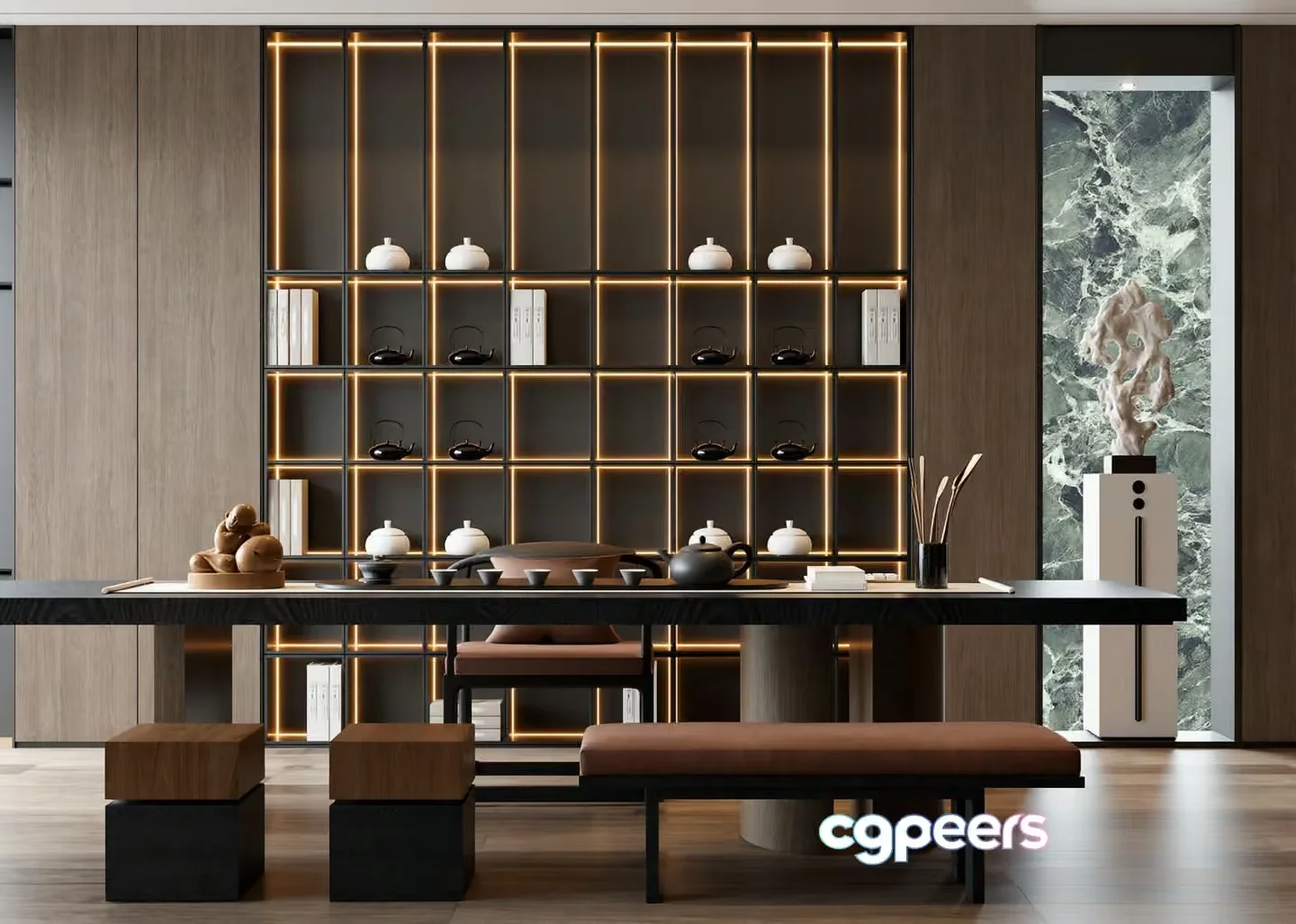 Modern Asian-Inspired Dining Room 3D Model – 17569 – VRAY Render