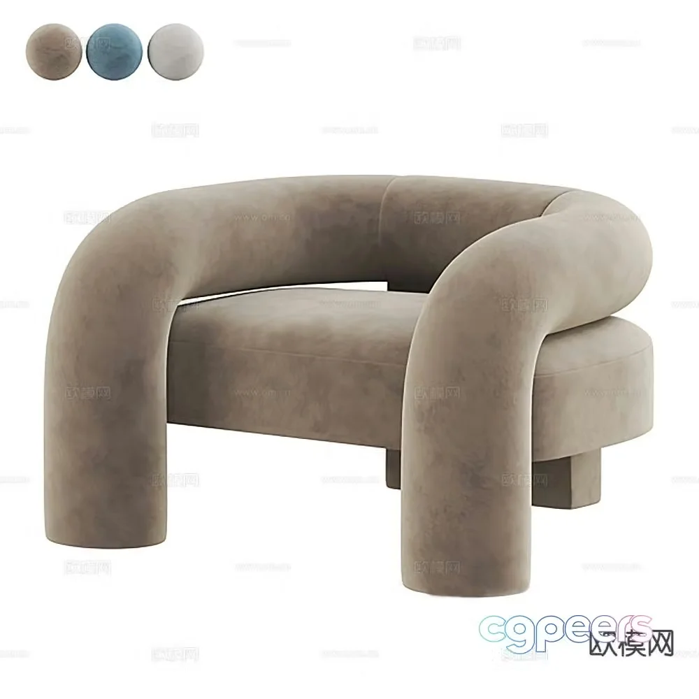 Modern velvet sofa single sofa 3d model