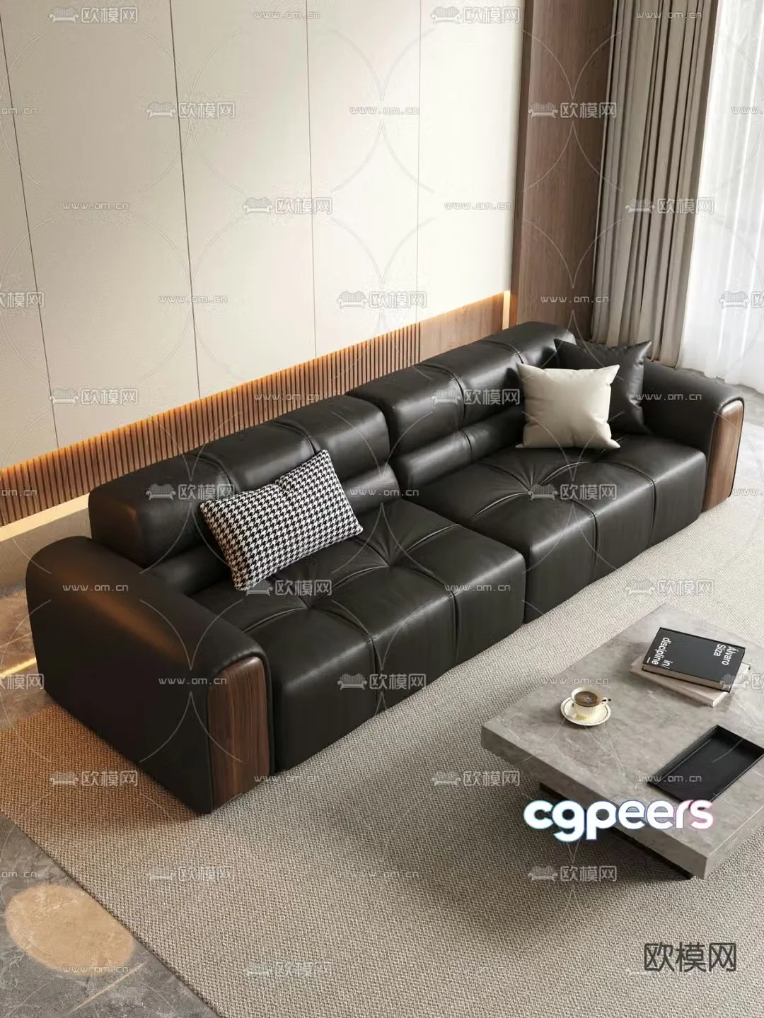 Double sofa leather sofa 3d model