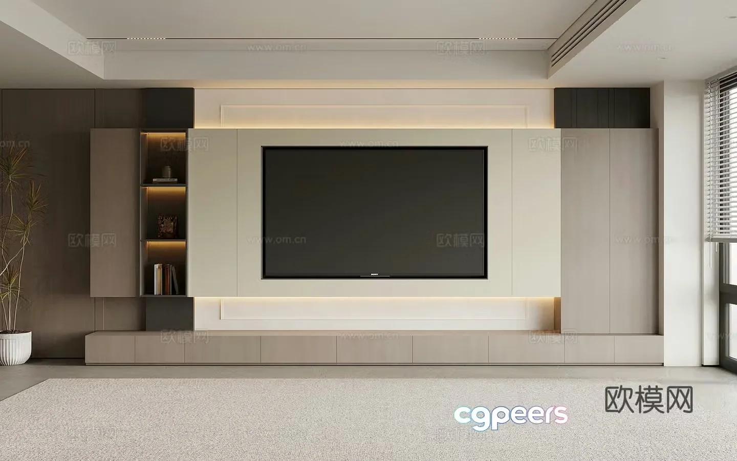Modern minimalist living room TV background wall 3D model