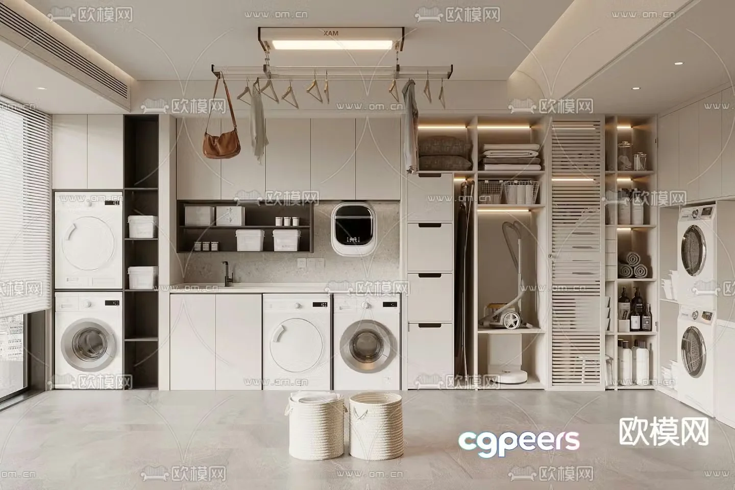 Modern balcony cabinet washing machine cabinet 3d model