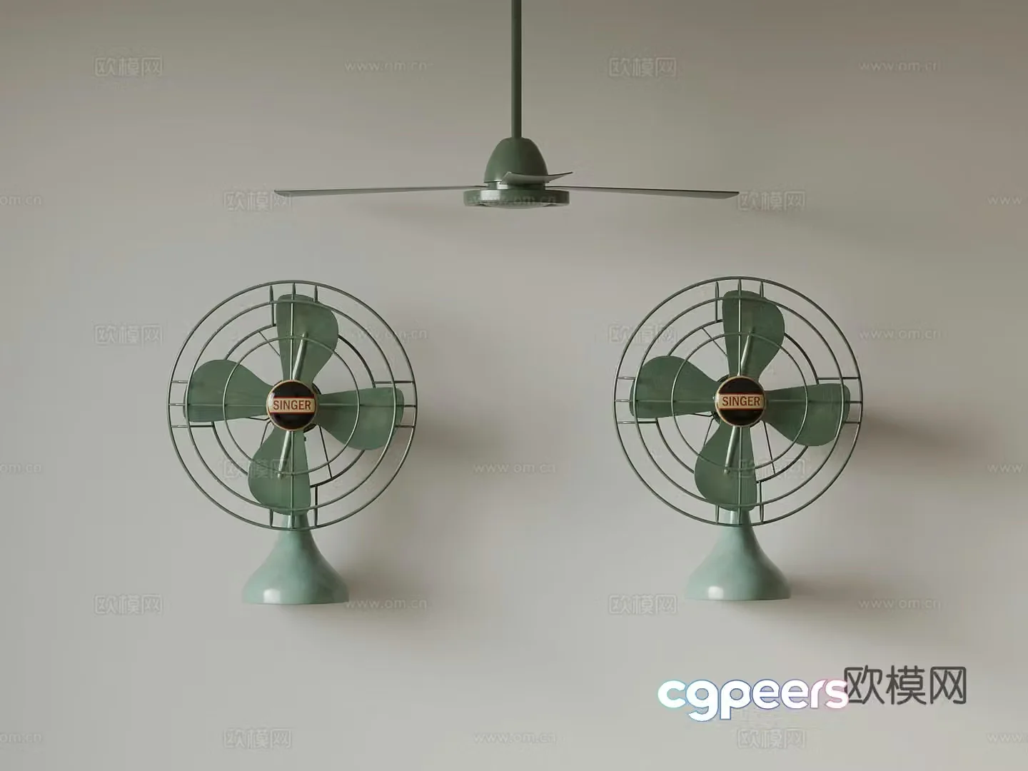 Retro green electric fan 3d model