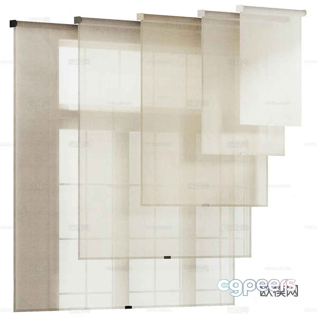 New Chinese cotton and linen curtains tulle roller blinds 3D model