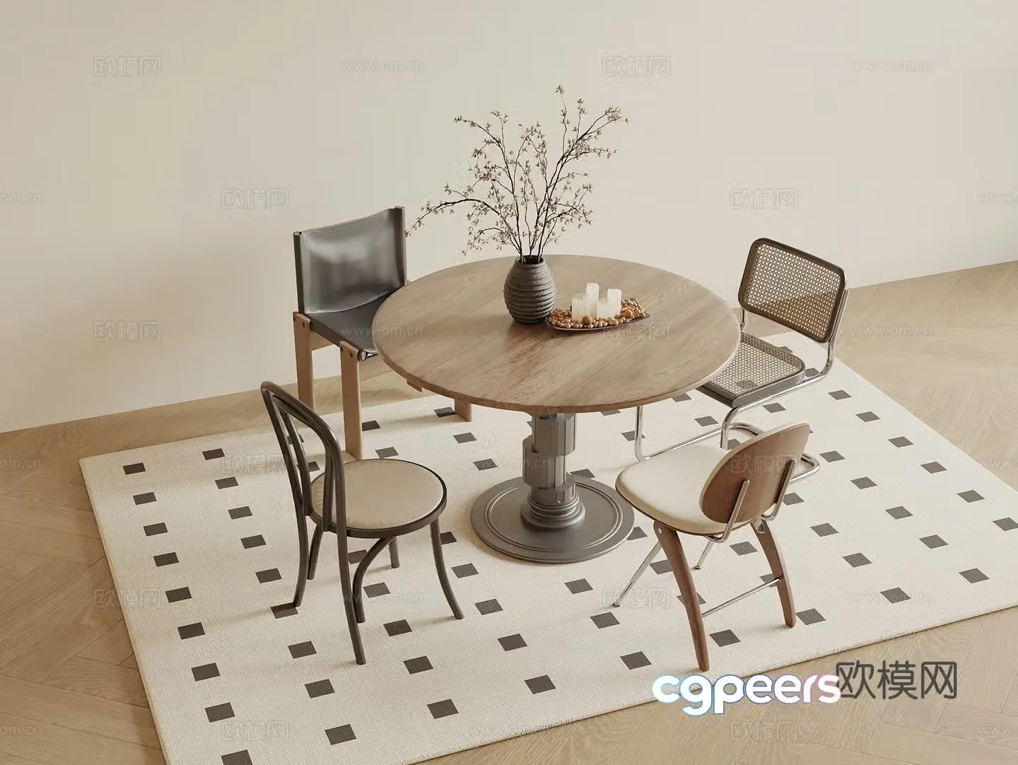 Wasabi medieval style round dining table and chair combination single chair 3D model