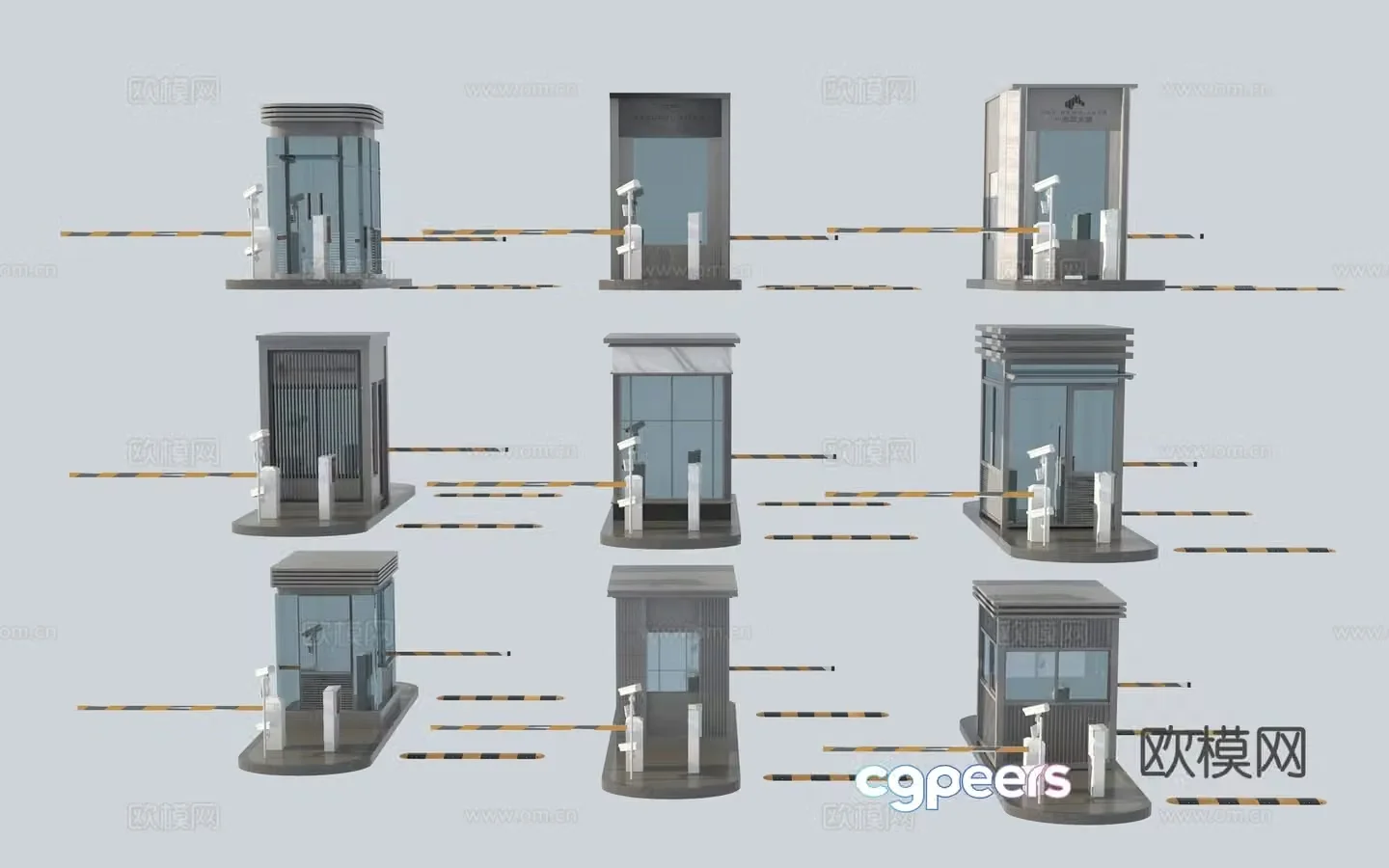 Modern other public buildings_booths_door guard_security booth_swing gate_parking pole 3D model