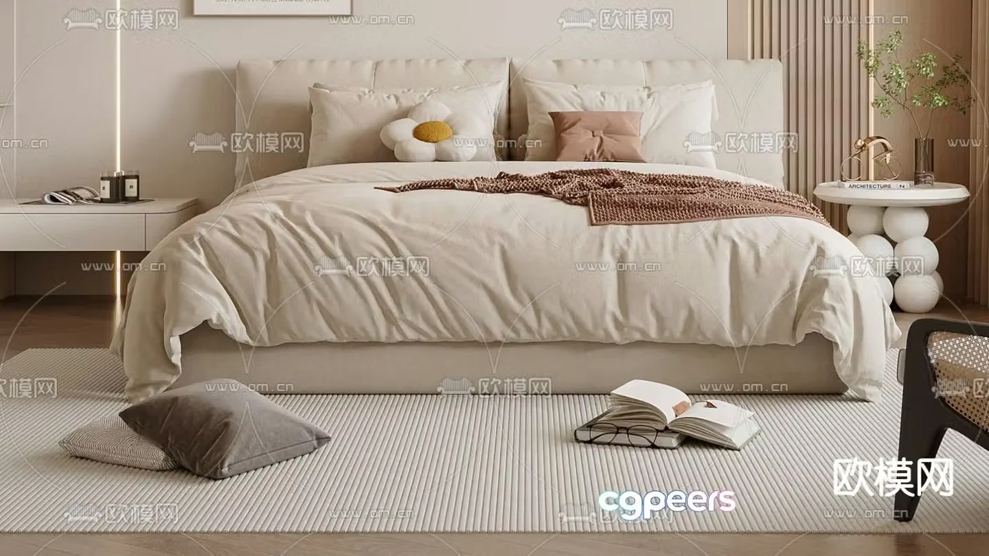 Cream style double bed 3d model