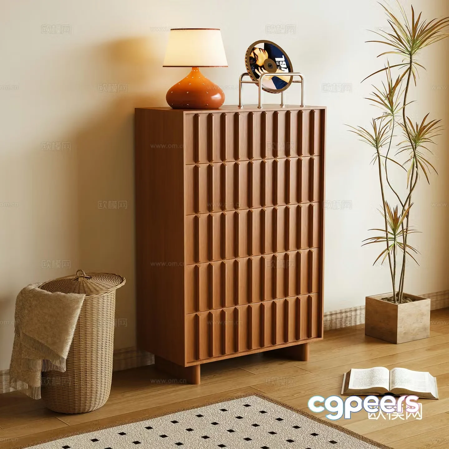 Log wind chest cabinet side cabinet storage cabinet 3d model