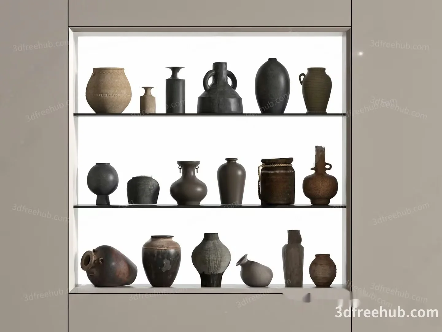 A Collection Of Clay Vases 3D Model – 20517 – VRAY Render
