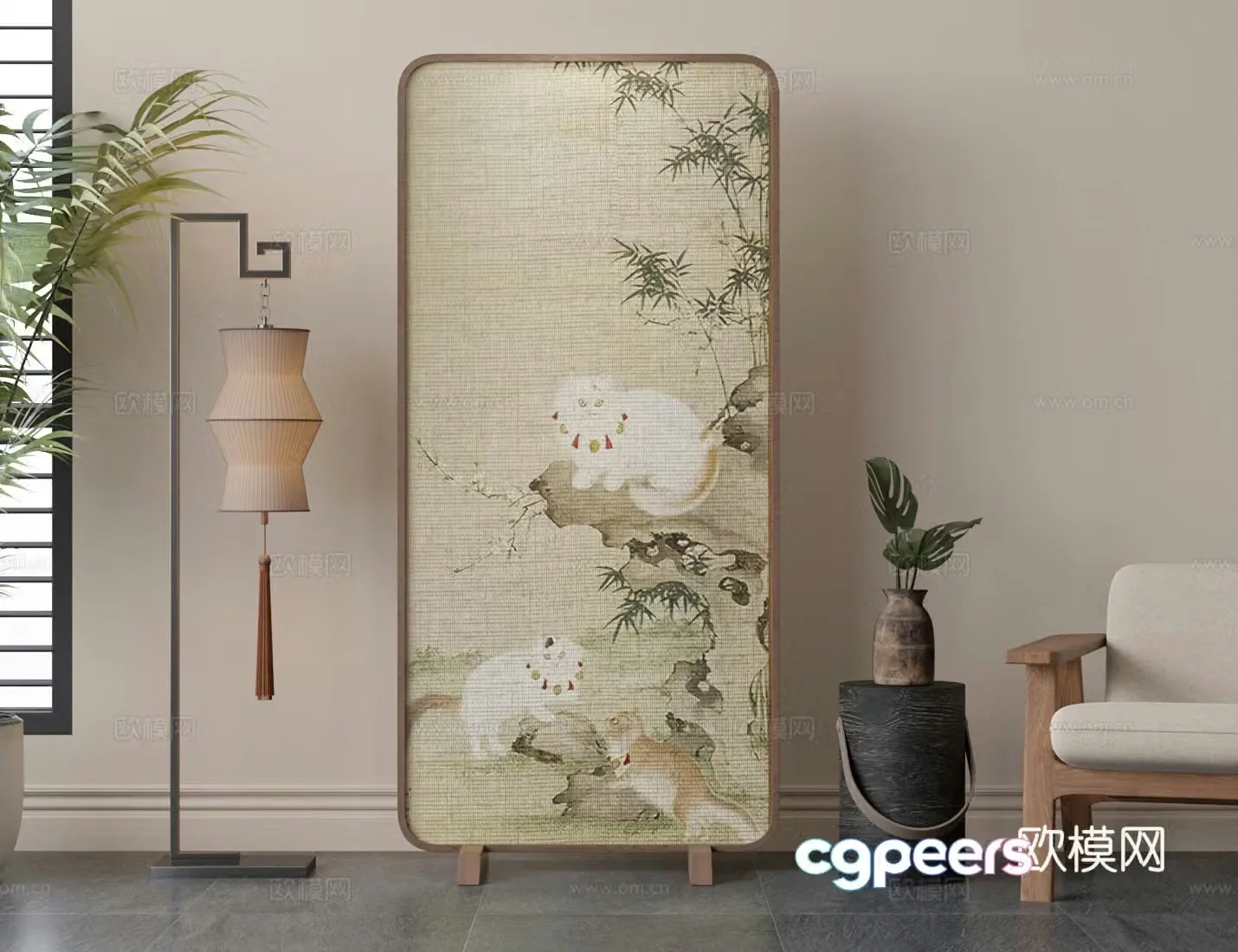 New Chinese-style screen Wooden screen 3d model