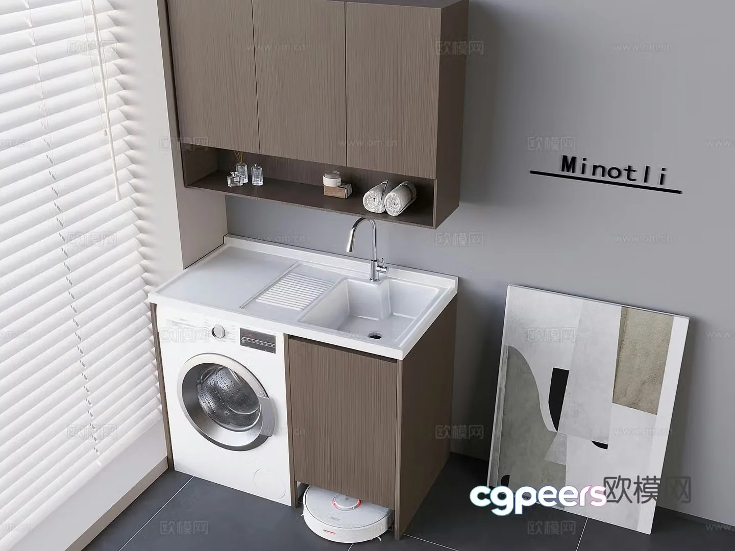 Italian balcony washing machine cabinet drum washing and drying washing machine basin washing board sweeping machine 3D model