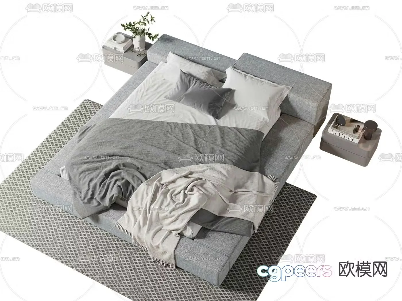 Simple double bed 3d model