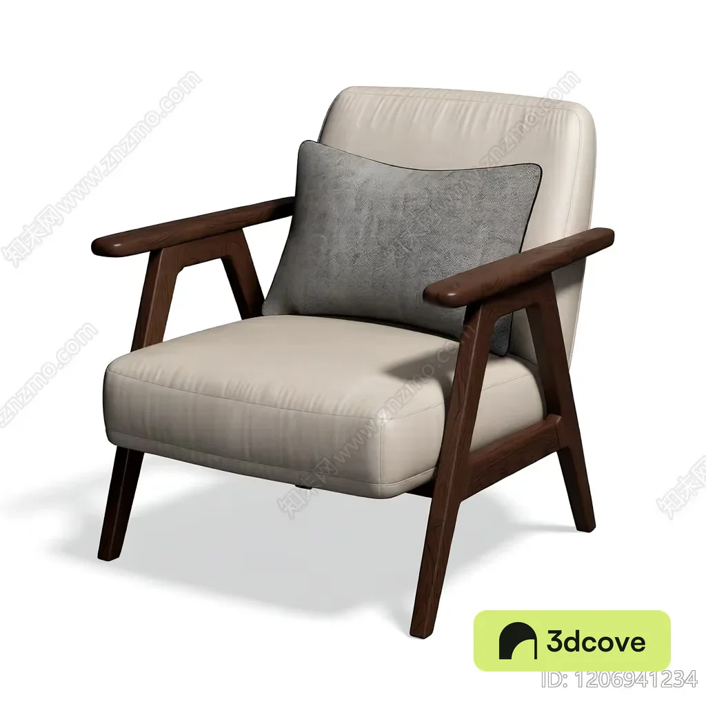 Wooden Armchair With Beige Cushion