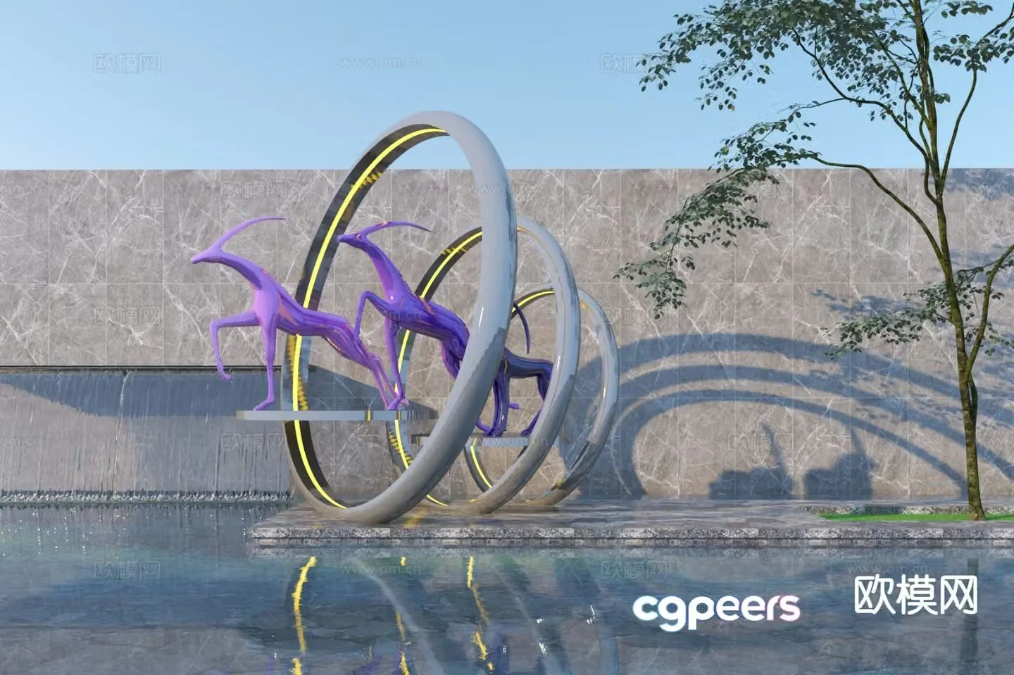 Modern sculpture landscape deer sculpture sketch 3d model