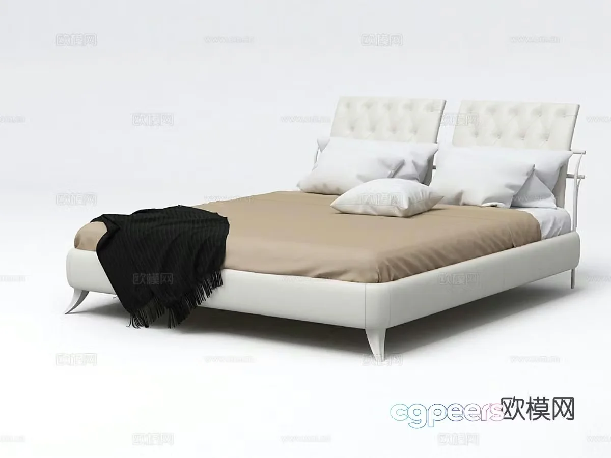 Acur Italian double bed leather upholstered bed 3d model