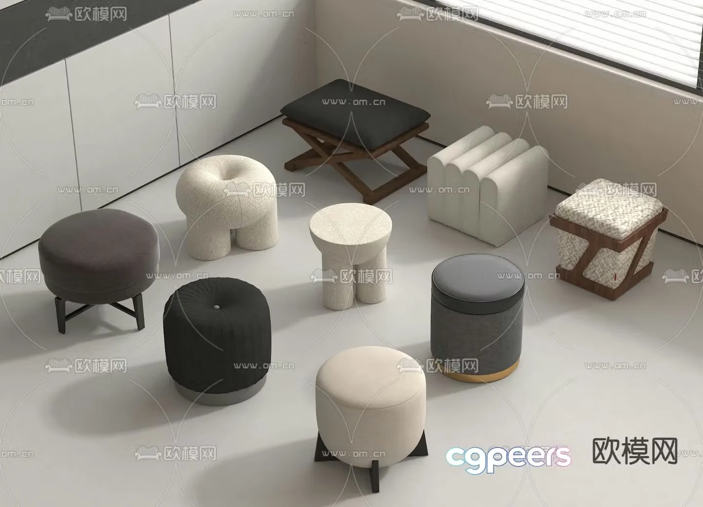 Sofa stool low stool shoe changing stool 3D model