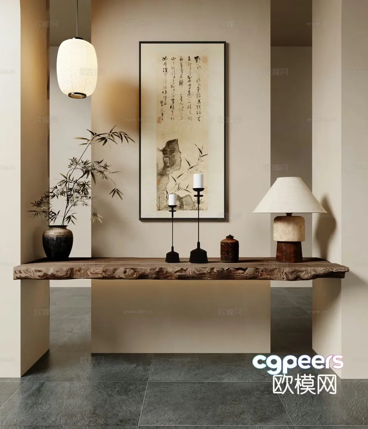 New Chinese style entrance decorative ornaments decorative hanging chandelier 3d model
