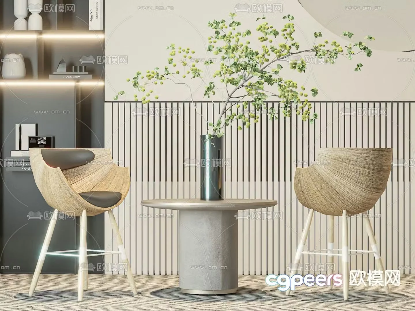 Log style chair leisure chair table 3d model