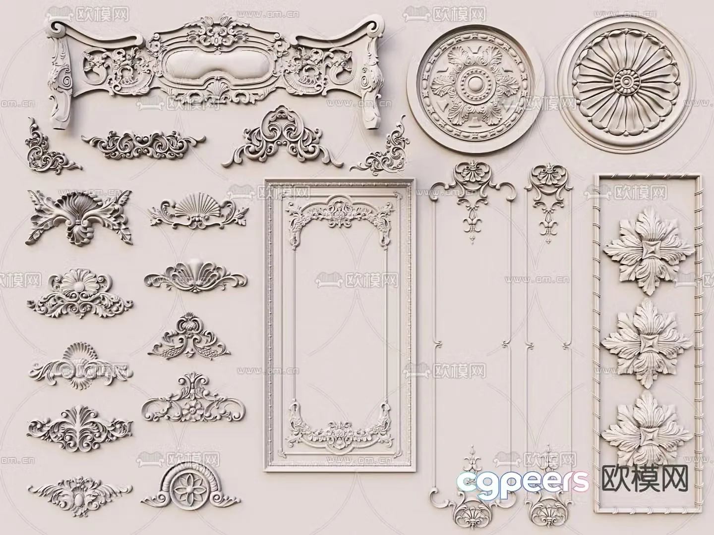 Simple European carving gypsum carving gypsum line lamp panel 3D model