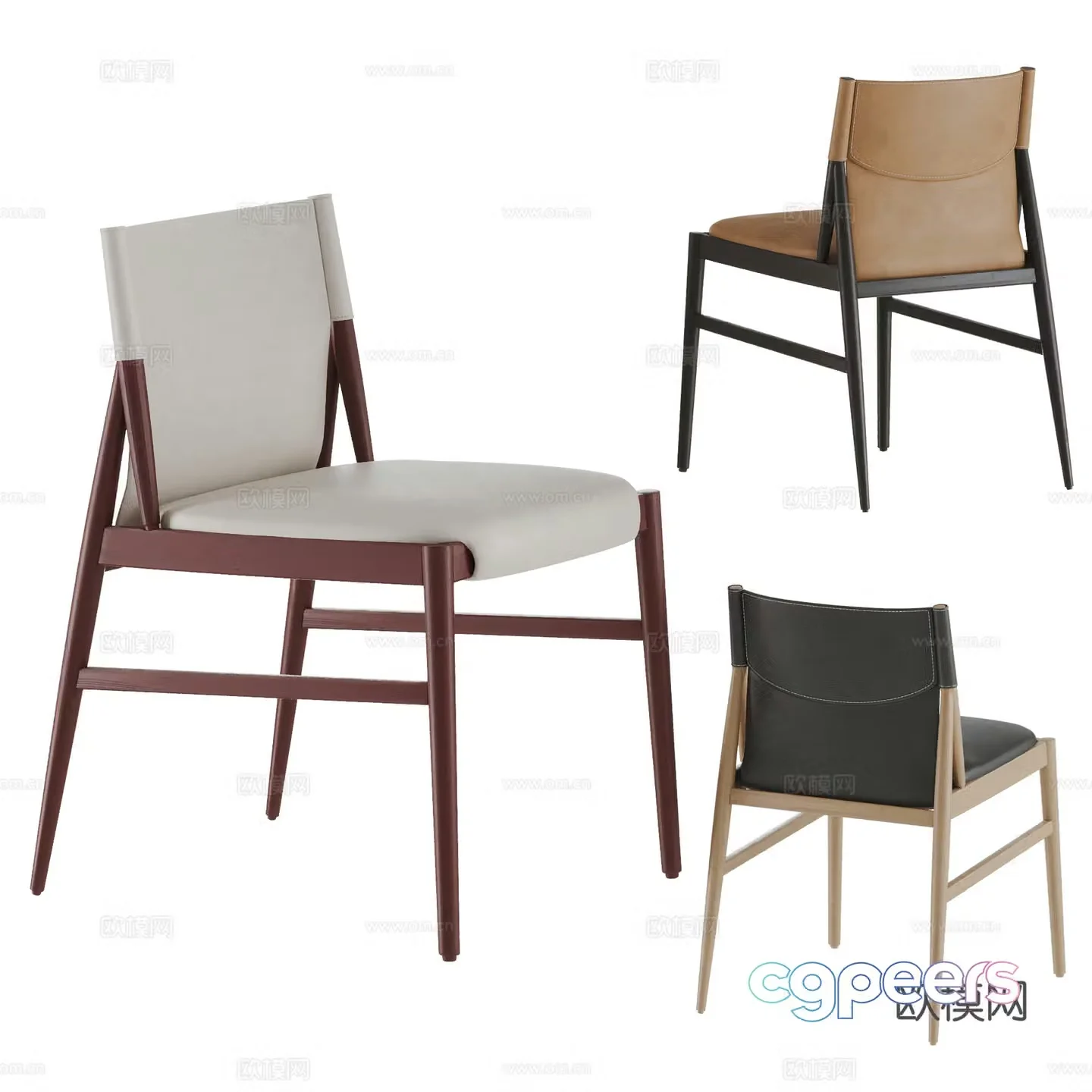 Poliform modern dining chair combination book chair writing chair leather solid wood 3d model