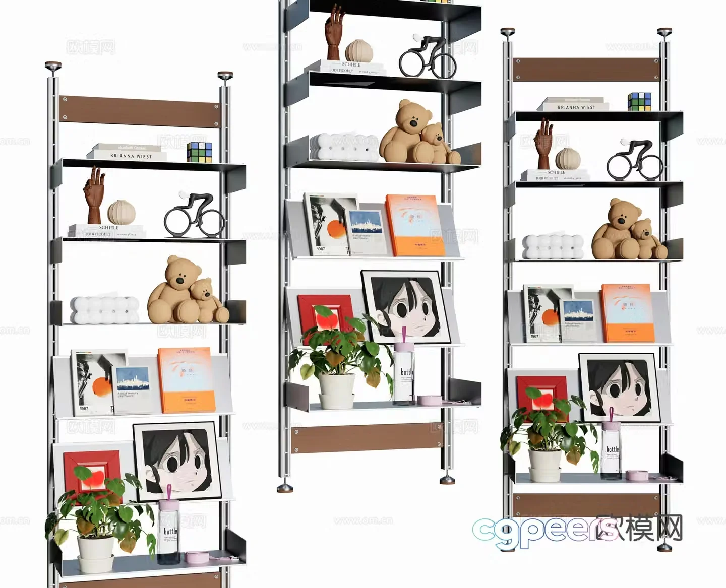 Modern bookshelf upright bookshelf storage shelf decorative rack aluminum profile 3d model