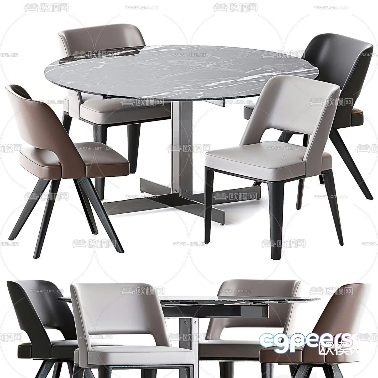 Minotti round dining table and chairs 3d model