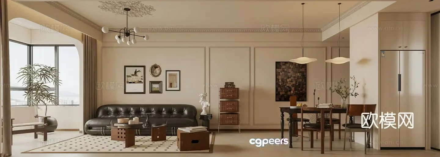 French living and dining room 3d model