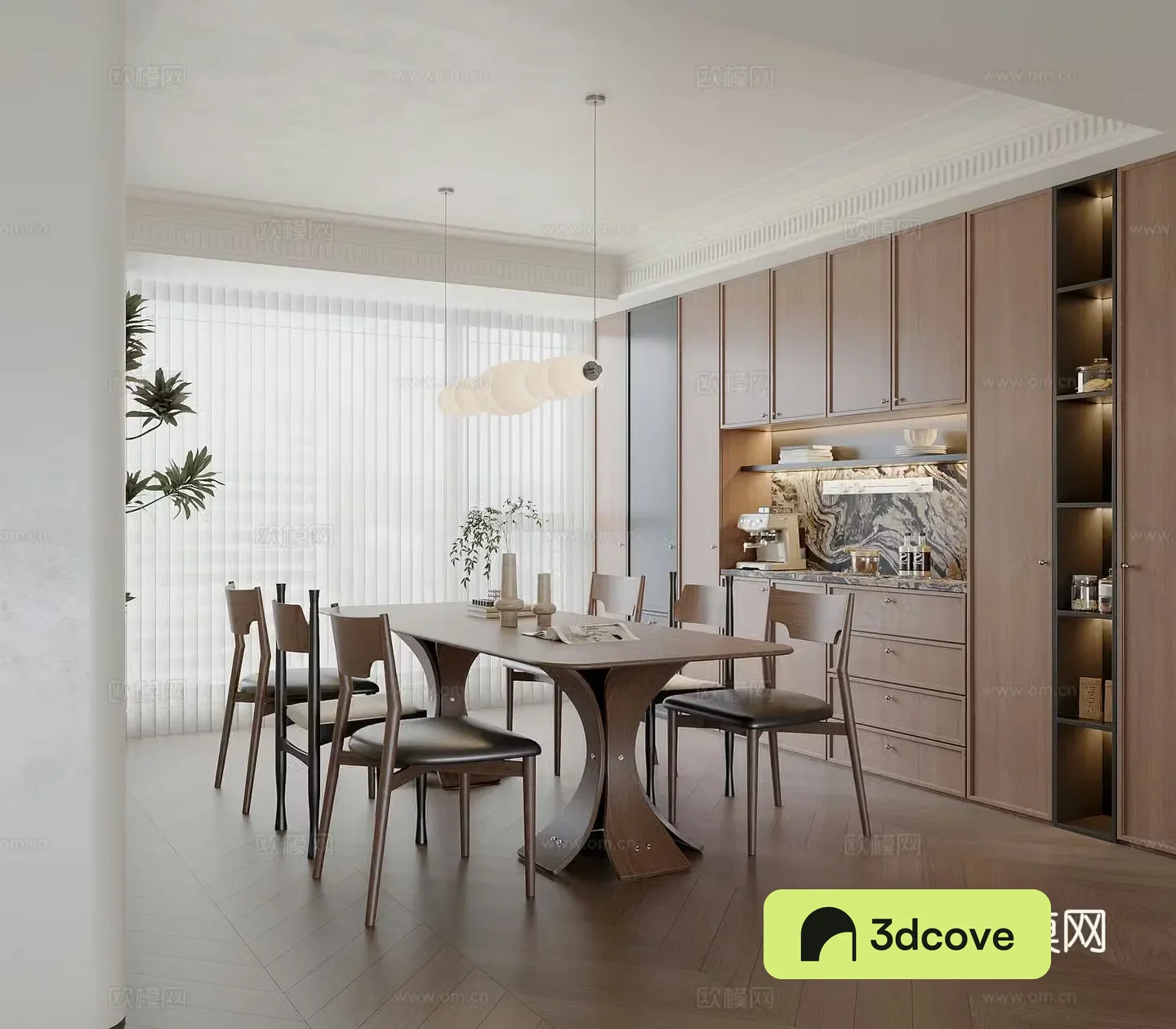 Middle style restaurant Middle style dining table and chair Middle style dining sideboard 3D model