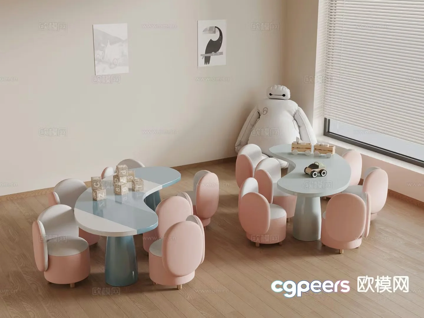Modern children’s table and chairs toy table 3d model