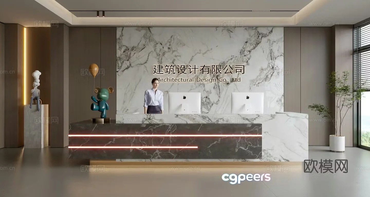 Modern company front desk reception area bar reception desk service desk company front desk background 3D model