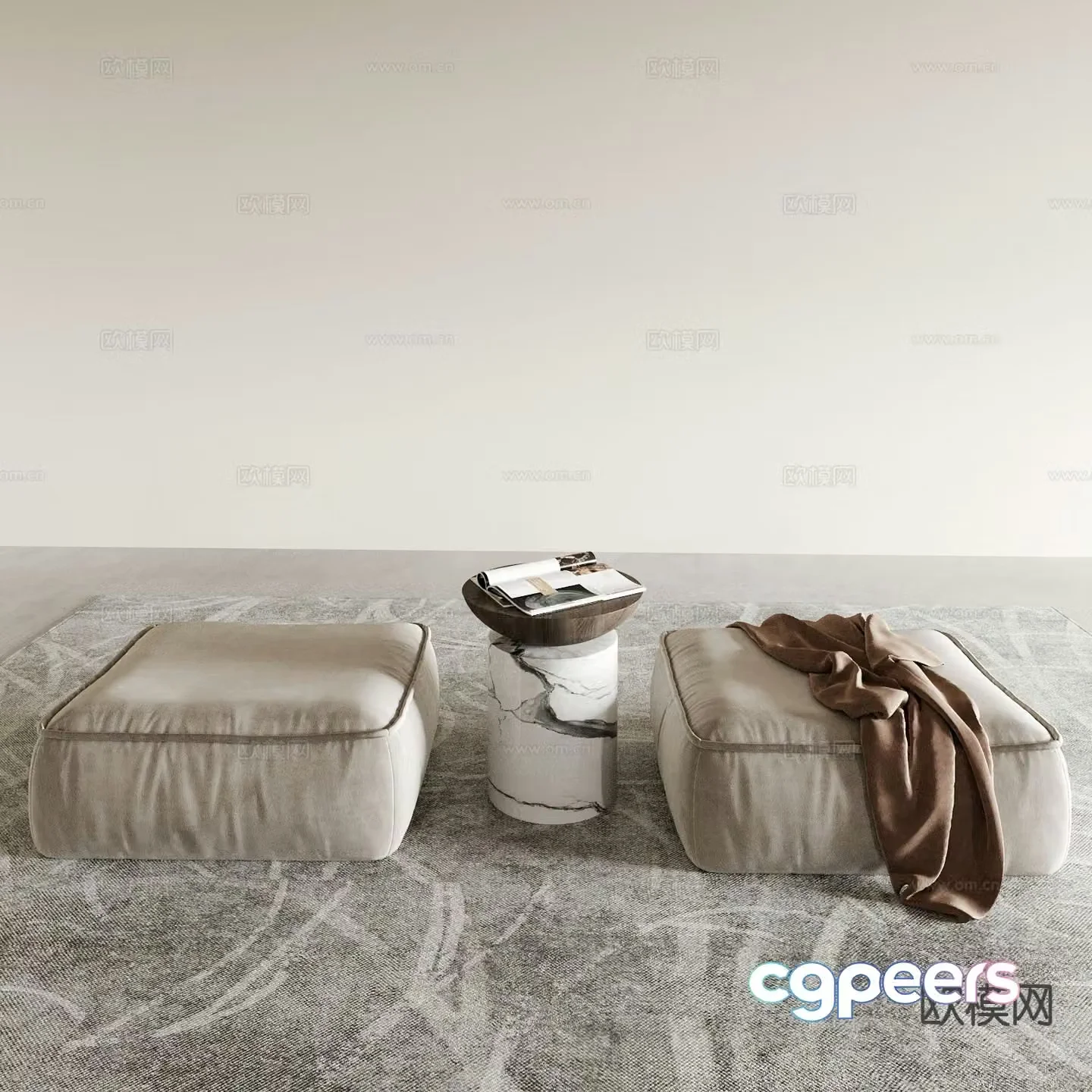 Modern footrest sofa stool 3d model