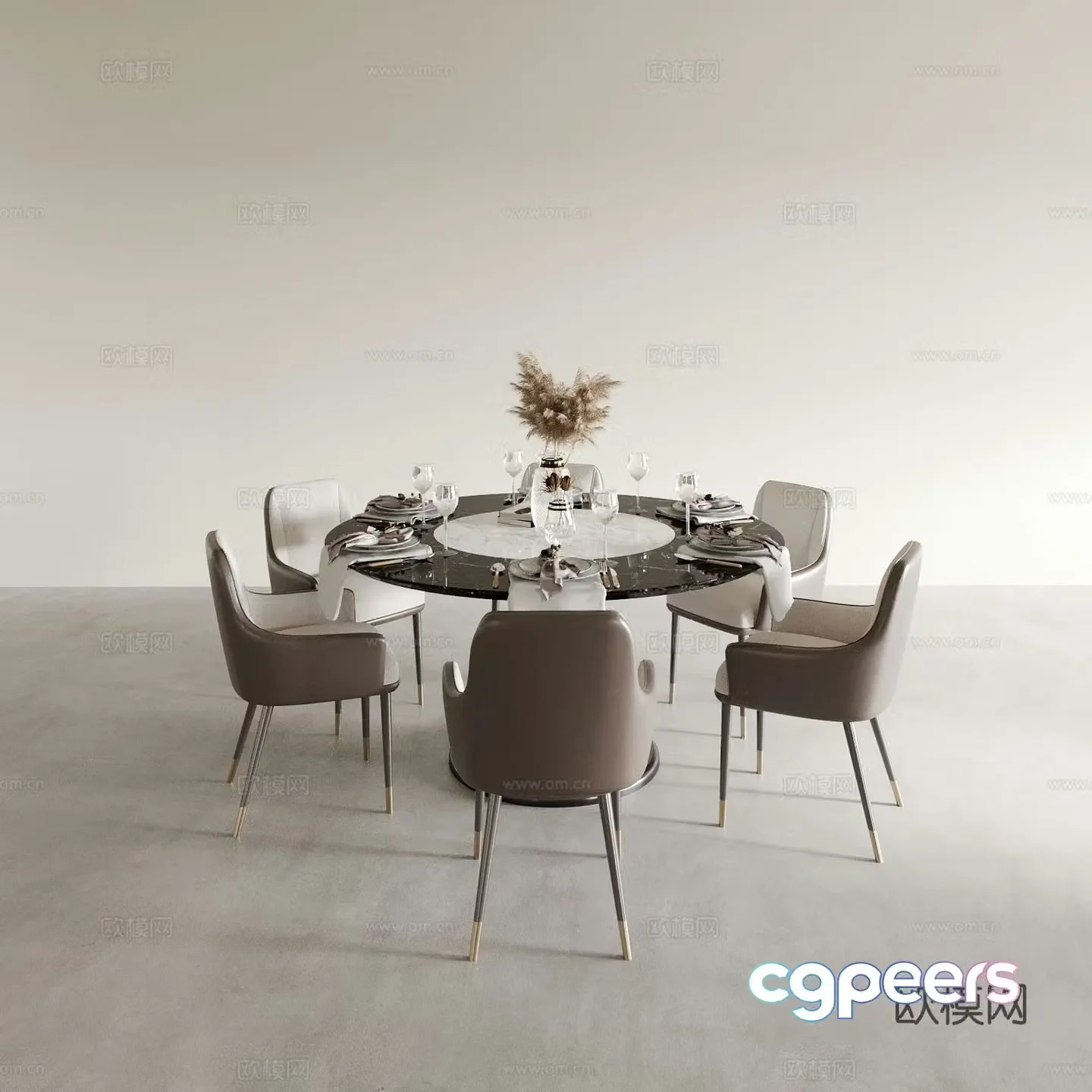 Round dining table and chairs marble dining table 3d model