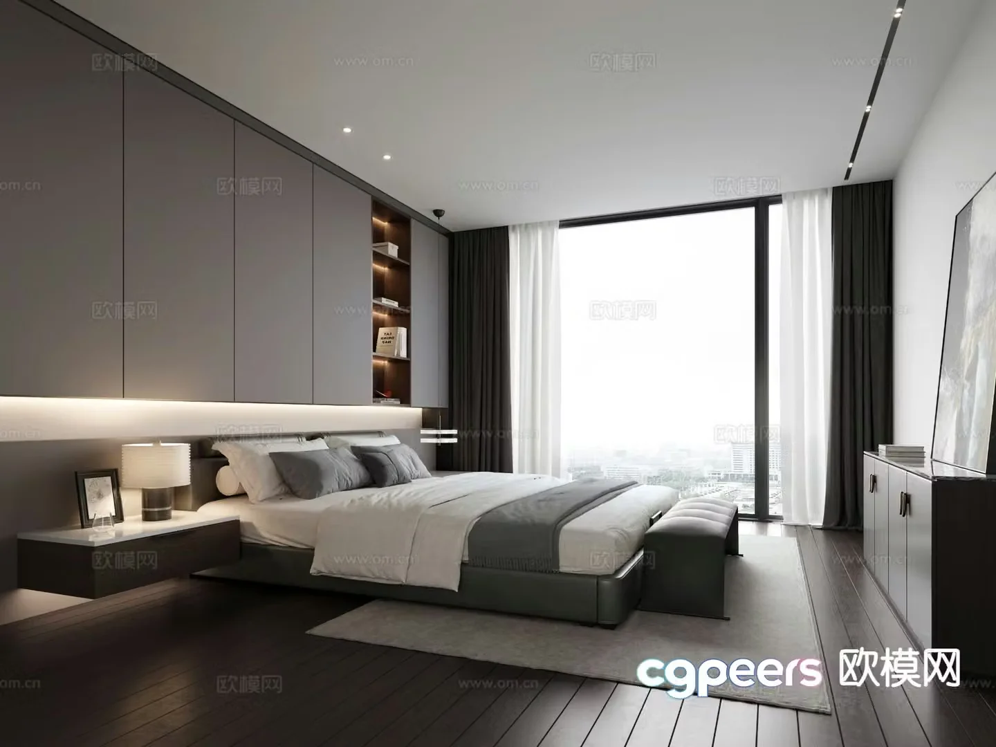 Advanced gray bedroom master bedroom 3d model