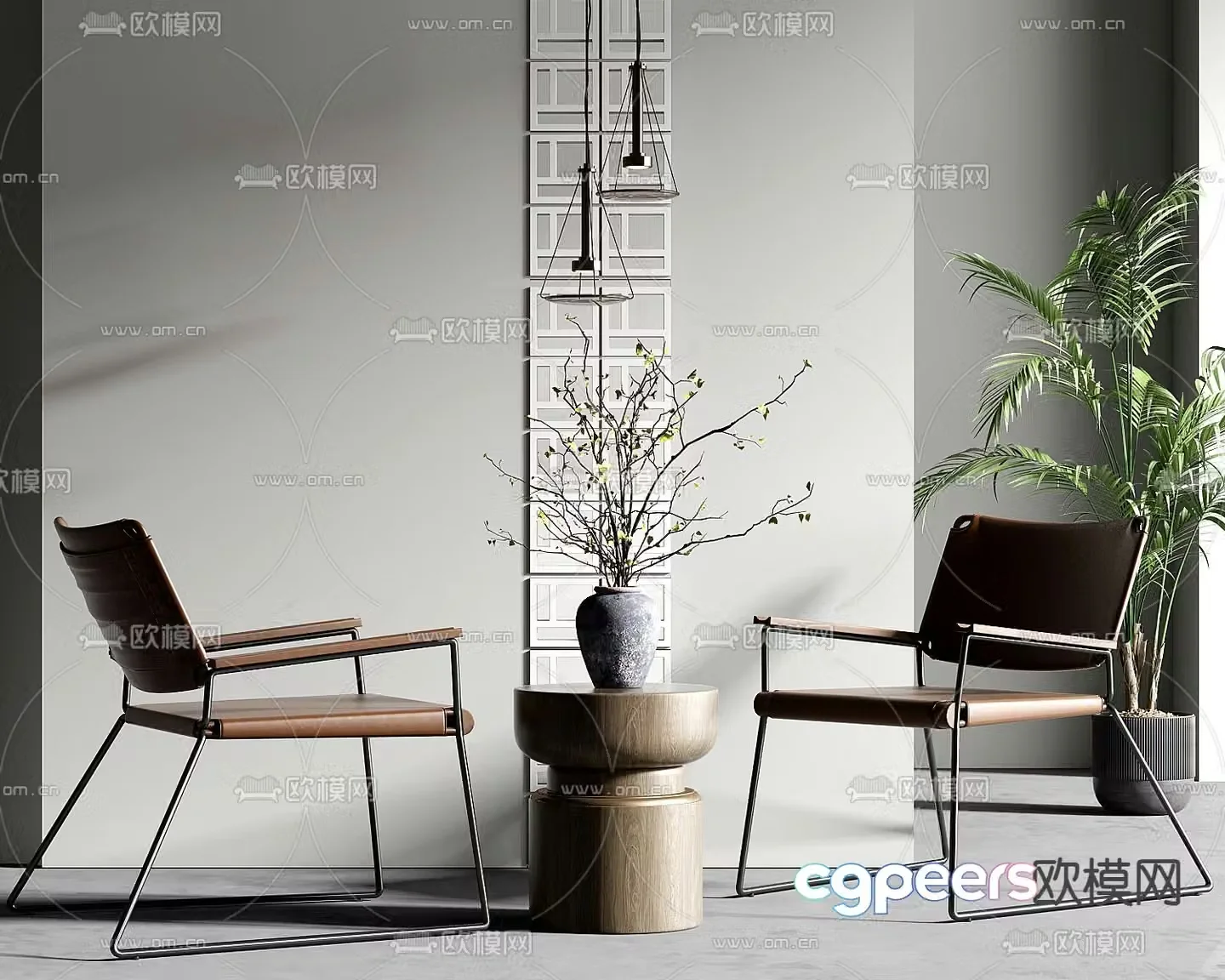 Leather chair leisure chair table 3d model