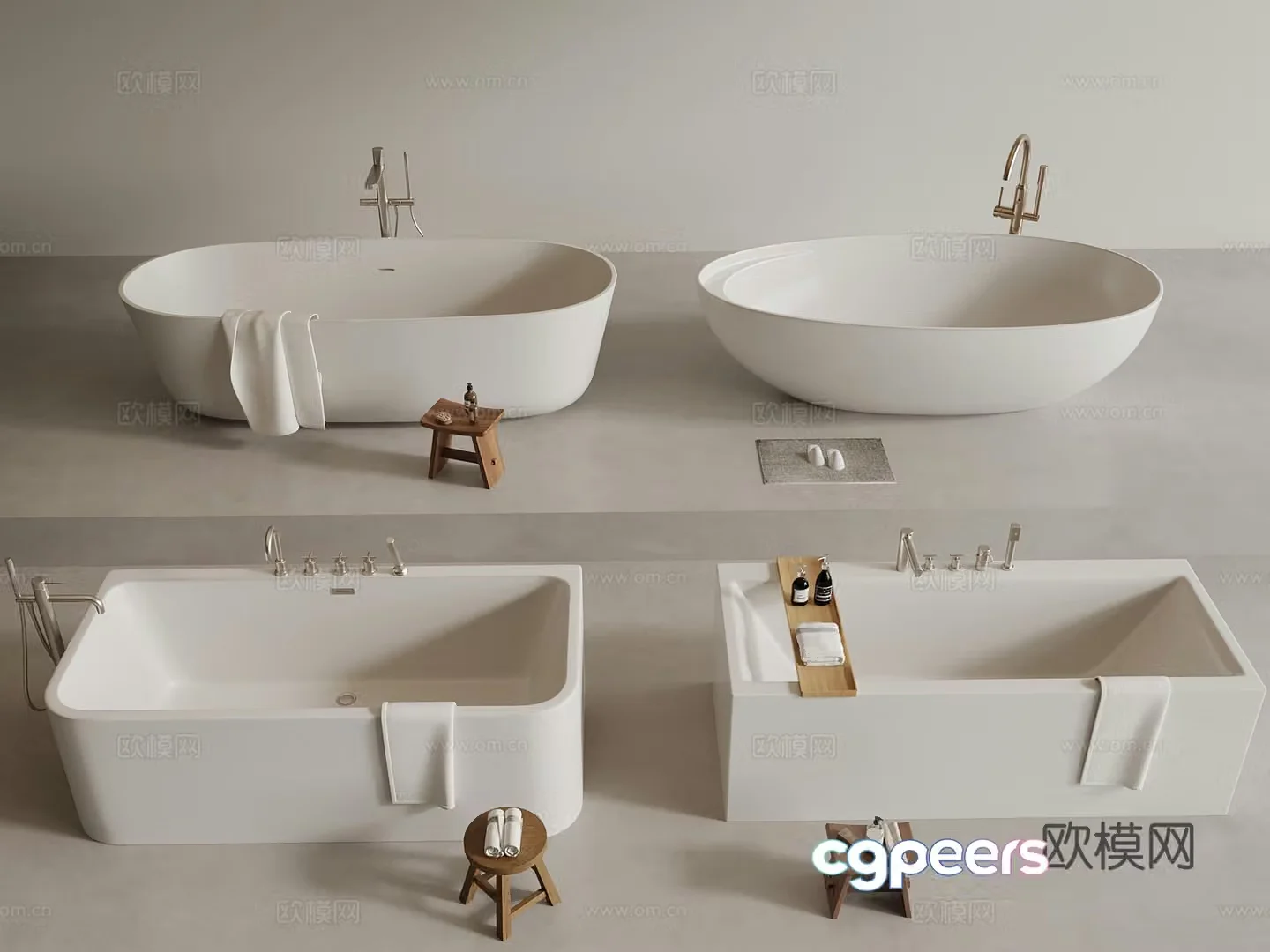 Modern bathtub Bathroom small pieces 3D model