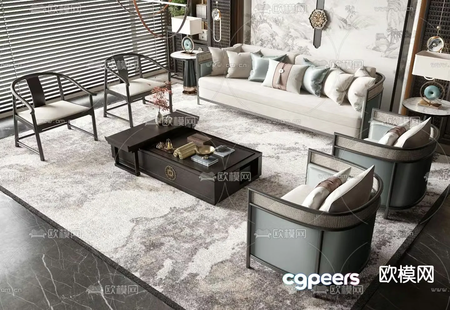 New Chinese style modular sofa 3d model