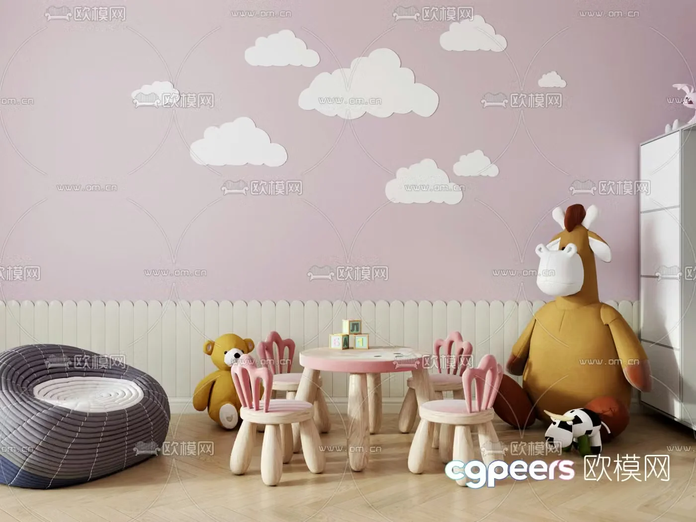 Nordic log children’s table and chair 3d model